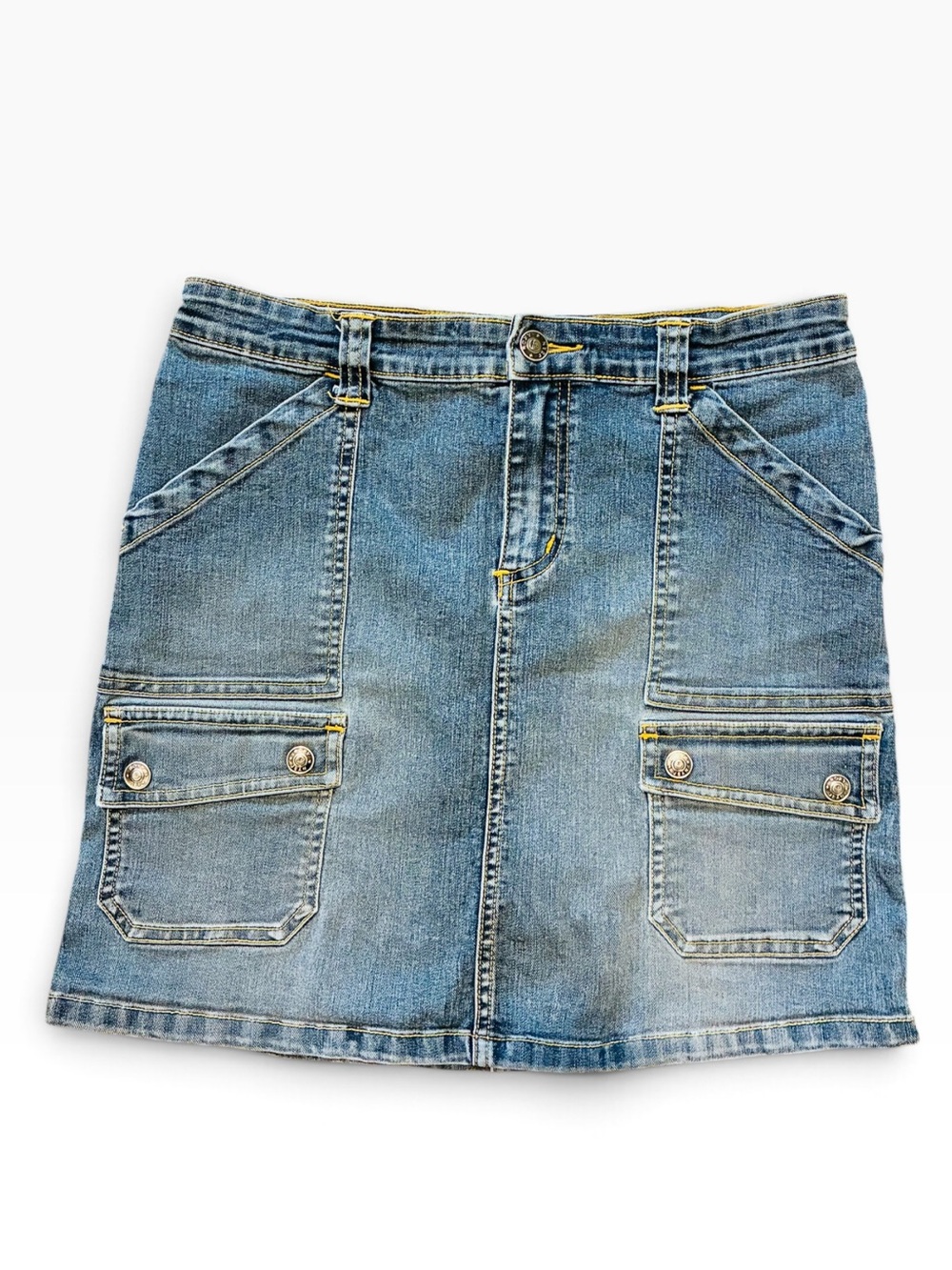 VINTAGE Y2K Roxy Girl Jean Denim Mini Skirt Cargo Snap Pockets Size 16